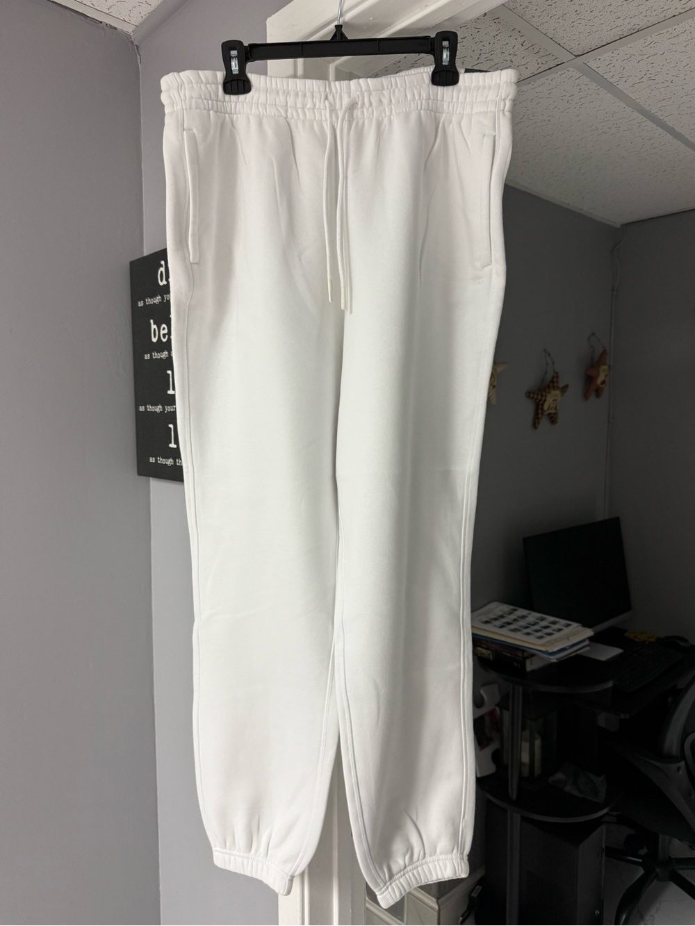 DSG White Men's Fleece Joggers with Drawstring